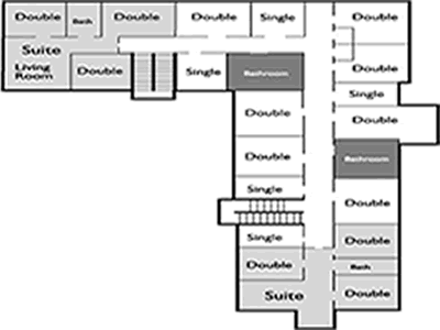 floor plan of a typical residence hall
